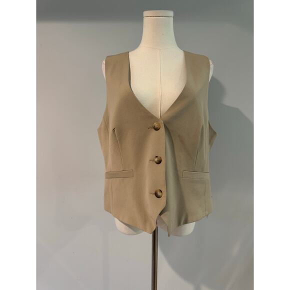 NWT ASOS Design Vest in Neutral Tailored Button Front & Faux Pockets Size US14 - Picture 2 of 6